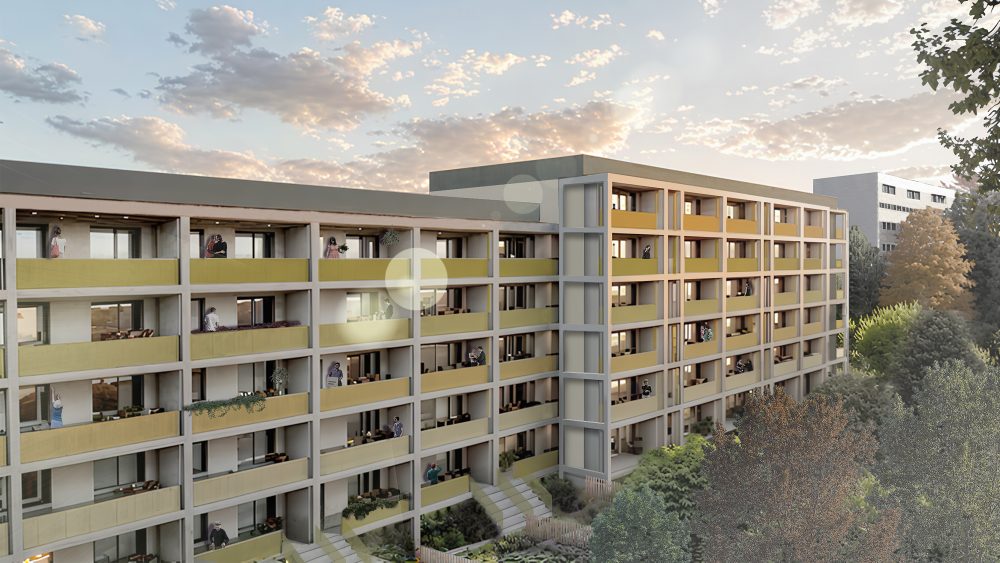 Visualisierung der neuen Balkonanlage aus Beton am Wohngebäude Weidenkätzchenweg in Halle (Saale)